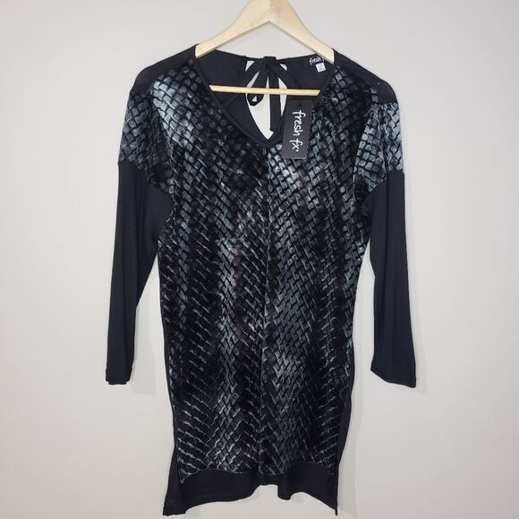 Fresh FX Small NWT Black Grey Velvet Long Sleeve Tunic Top - Picture 2 of 11